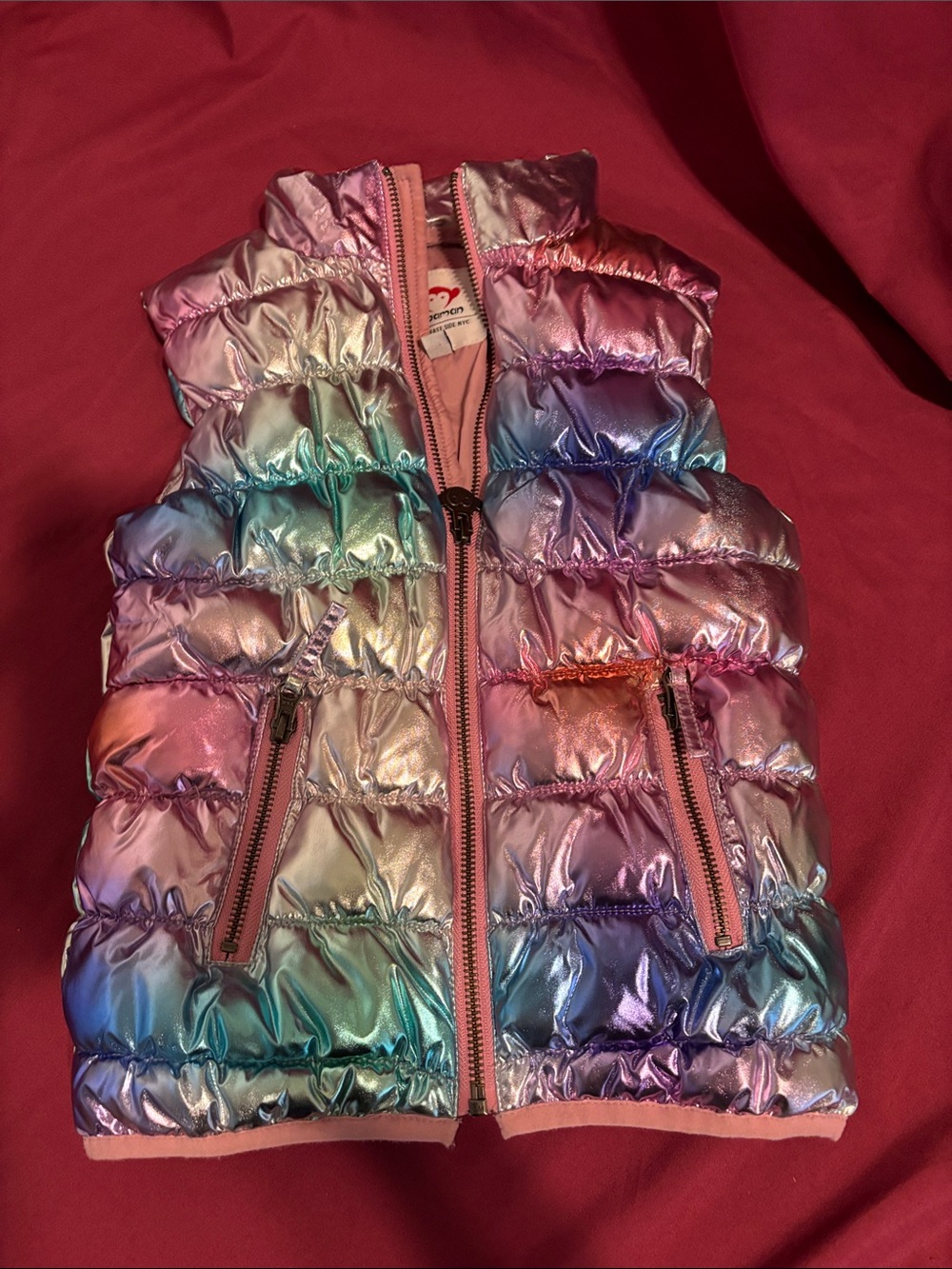 Appaman Iridescent Rainbow Puffer Vest - Pink Multicolor